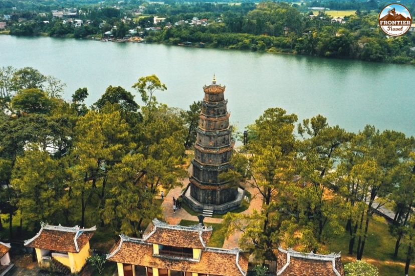 Historic pagoda overlooking the Perfume River in Hue