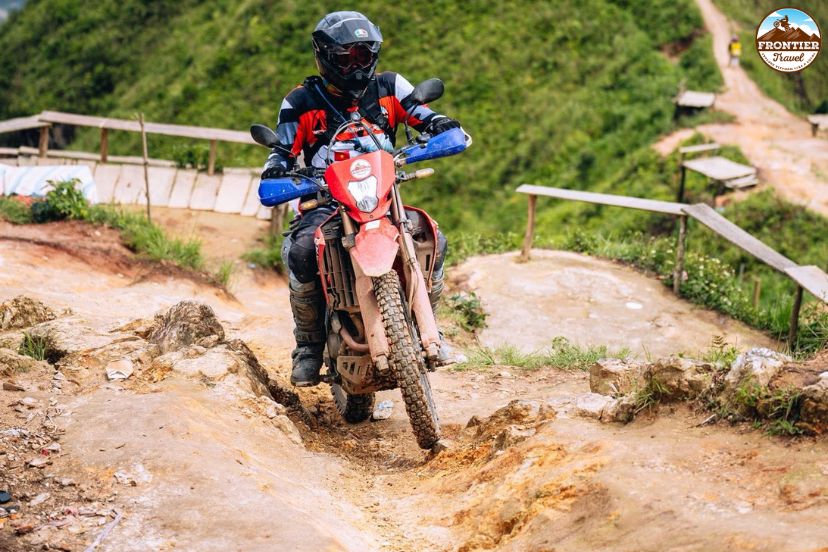 Riding uphill through rugged Northern Vietnam landscapes