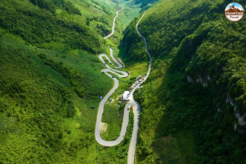 Scenic mountain curves at Tham Ma Pass Vietnam