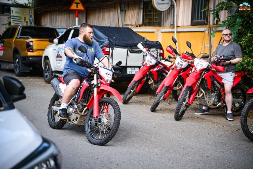 Packing light dual-sport bikes with protective engine plates.