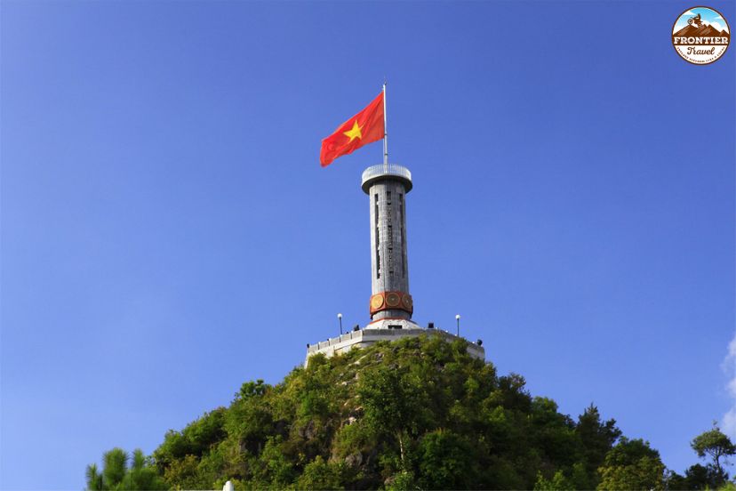 Sunrise over Lung Cu Flag Tower and mountains