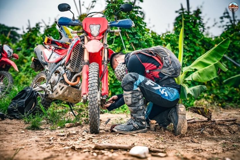 Lightweight adventure motorcycles prepared for challenging mountain terrain 
