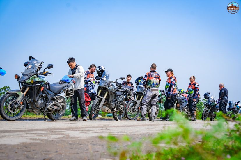 Local guide leading motorbike tour in northern Vietnam